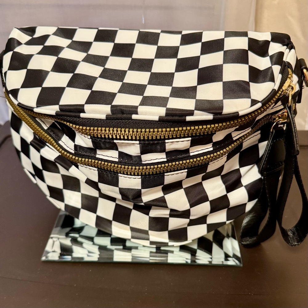 Chic Checkered Crossbody Bag/ Bumbag with Gold Accents as seen on Tiktok